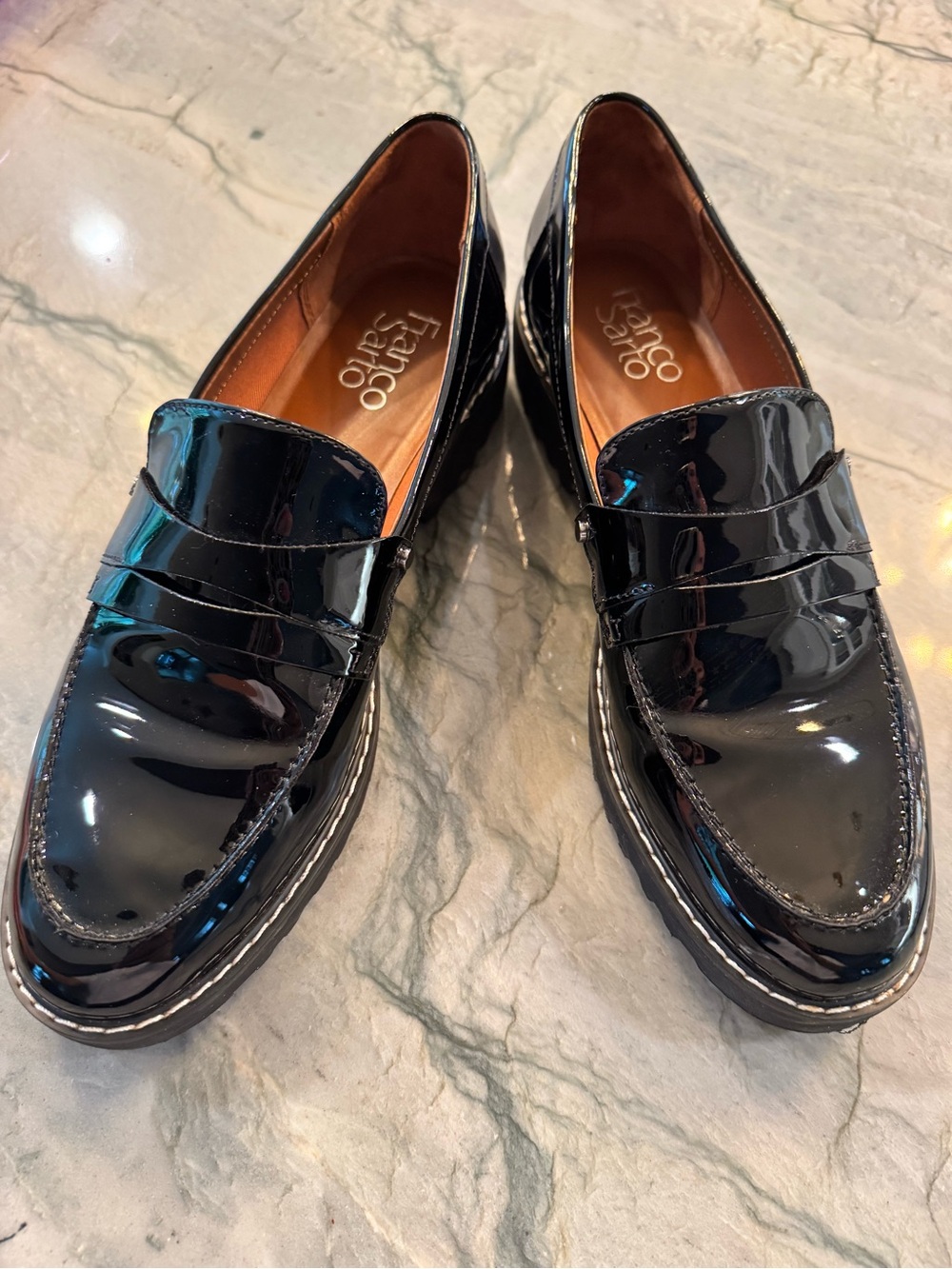 Franco Sarto Glossy Black Patent Penny Loafers